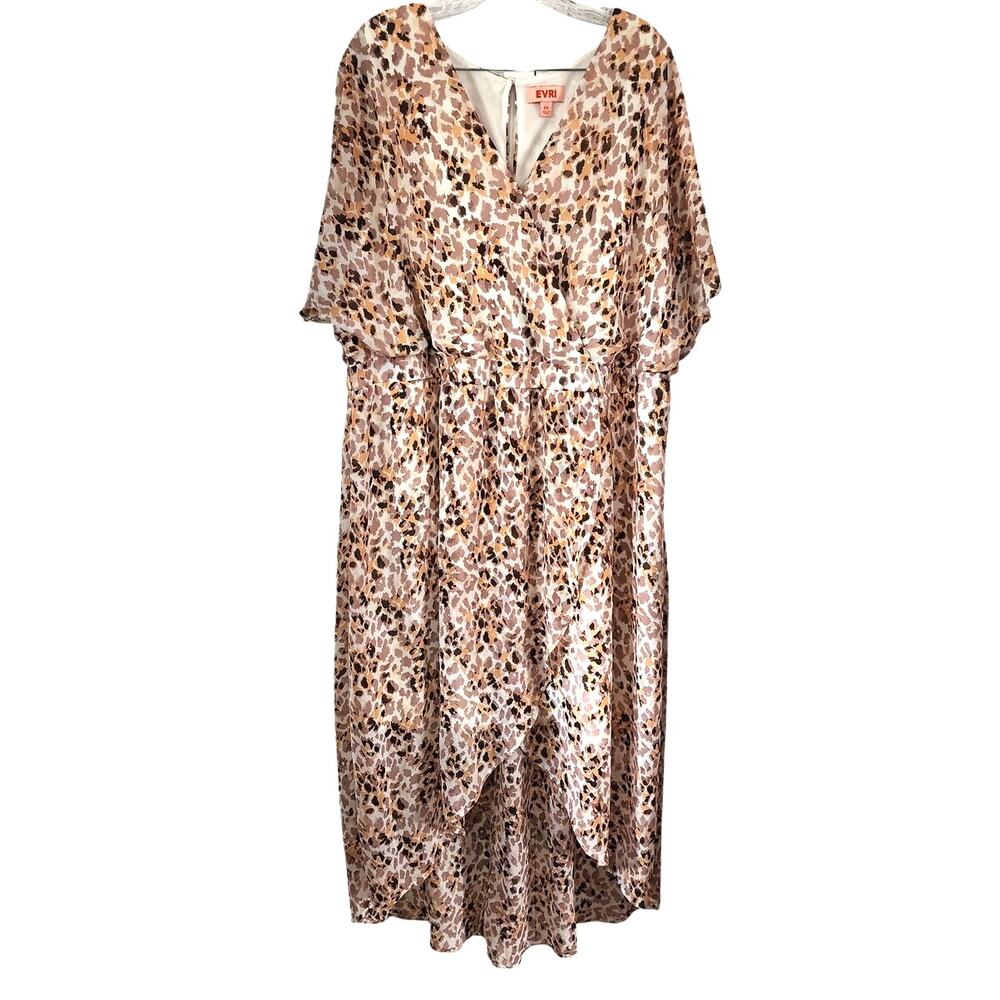 Evri Sheer Cheetah Animal Print Faux Wrap Midi Dress Plus Size 2X Lined